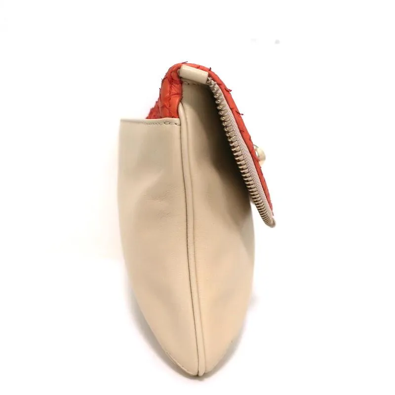 Jimmy Choo Flap Clutch Bicolor Beige Leather & Orange Snakeskin Small Bag