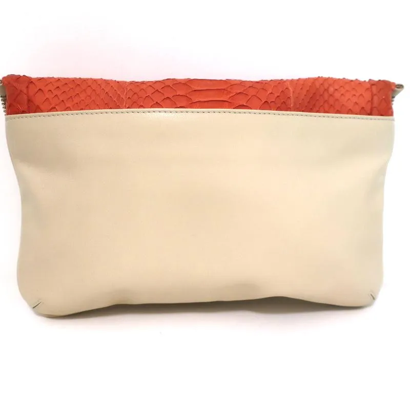 Jimmy Choo Flap Clutch Bicolor Beige Leather & Orange Snakeskin Small Bag