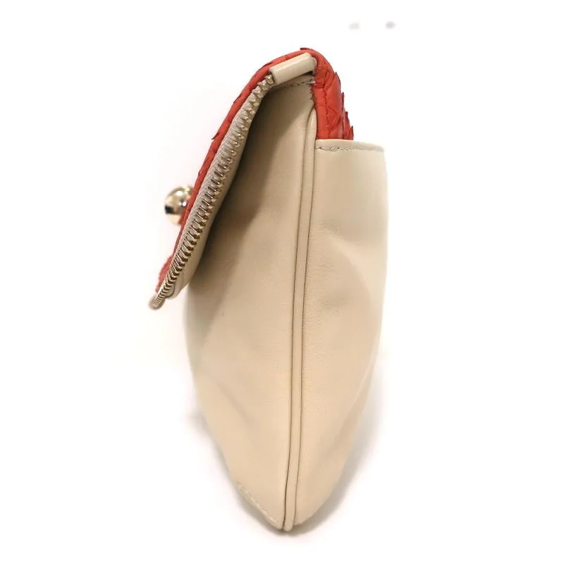 Jimmy Choo Flap Clutch Bicolor Beige Leather & Orange Snakeskin Small Bag