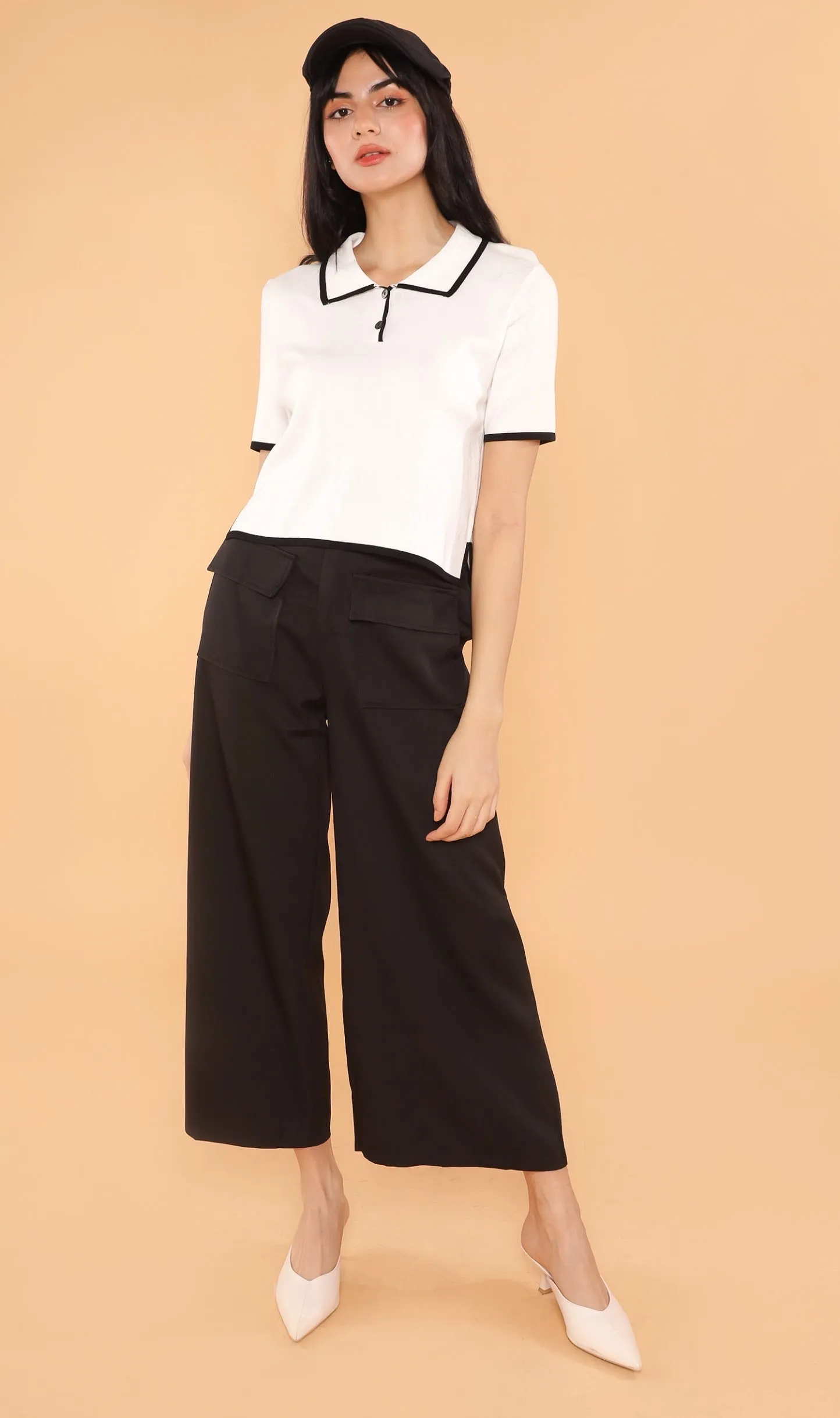 JUNO Boxy Knit Polo (White)