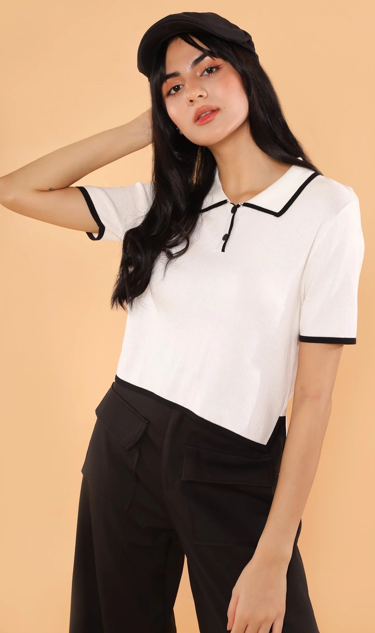 JUNO Boxy Knit Polo (White)