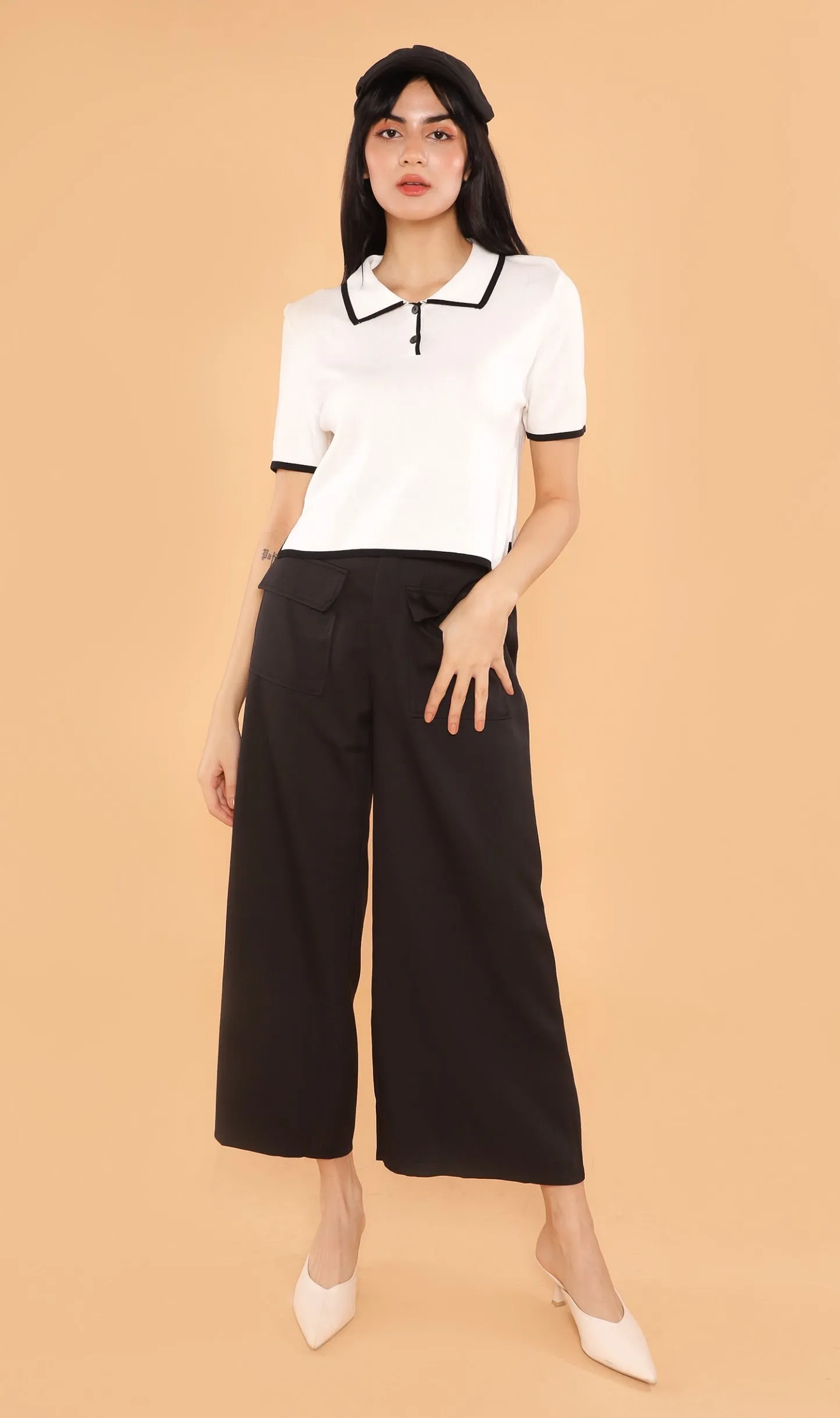 JUNO Boxy Knit Polo (White)