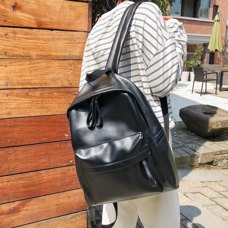 Kawaii Preppy Style Leather Backpack