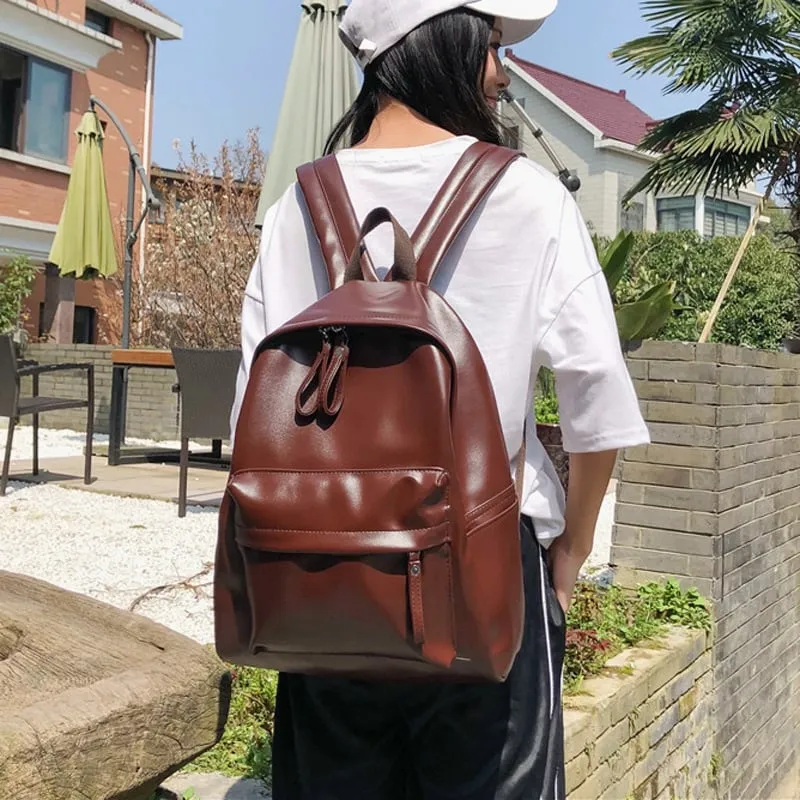Kawaii Preppy Style Leather Backpack