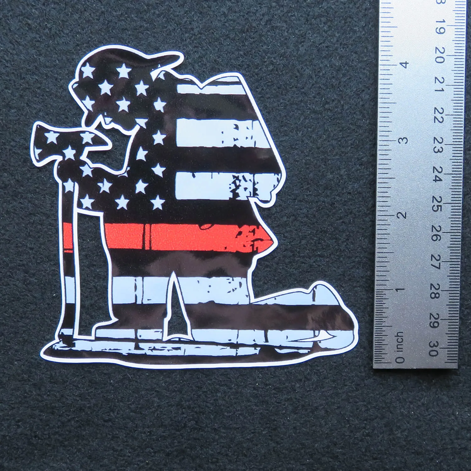 Kneeling Firefighter Thin Red Line Vinyl Decal