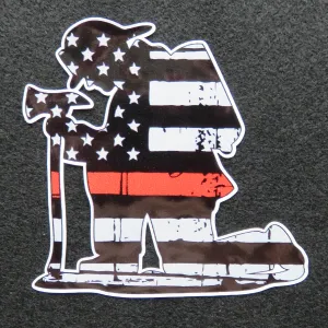 Kneeling Firefighter Thin Red Line Vinyl Decal