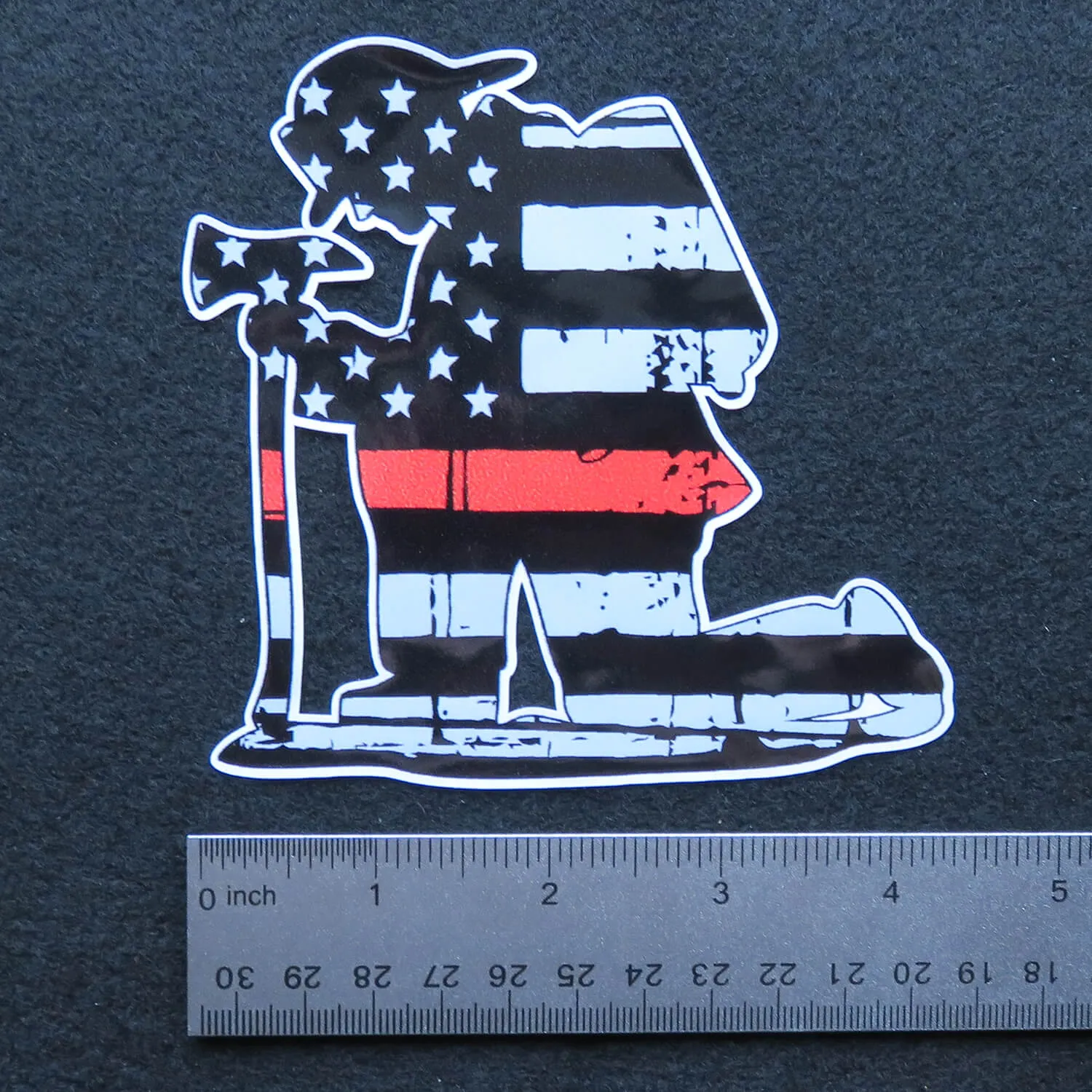Kneeling Firefighter Thin Red Line Vinyl Decal