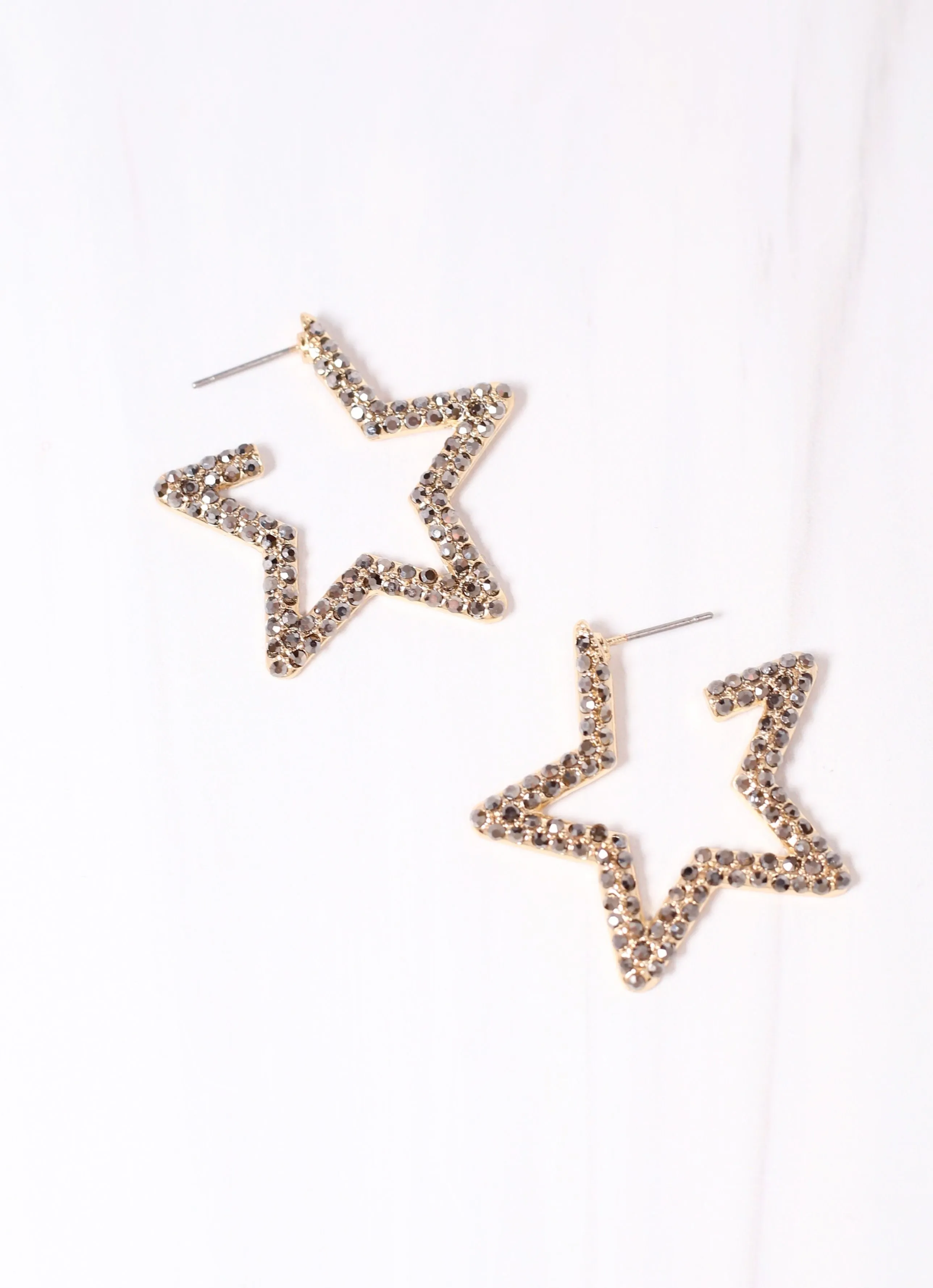 Leedale CZ Star Hoop Earring HEMATITE