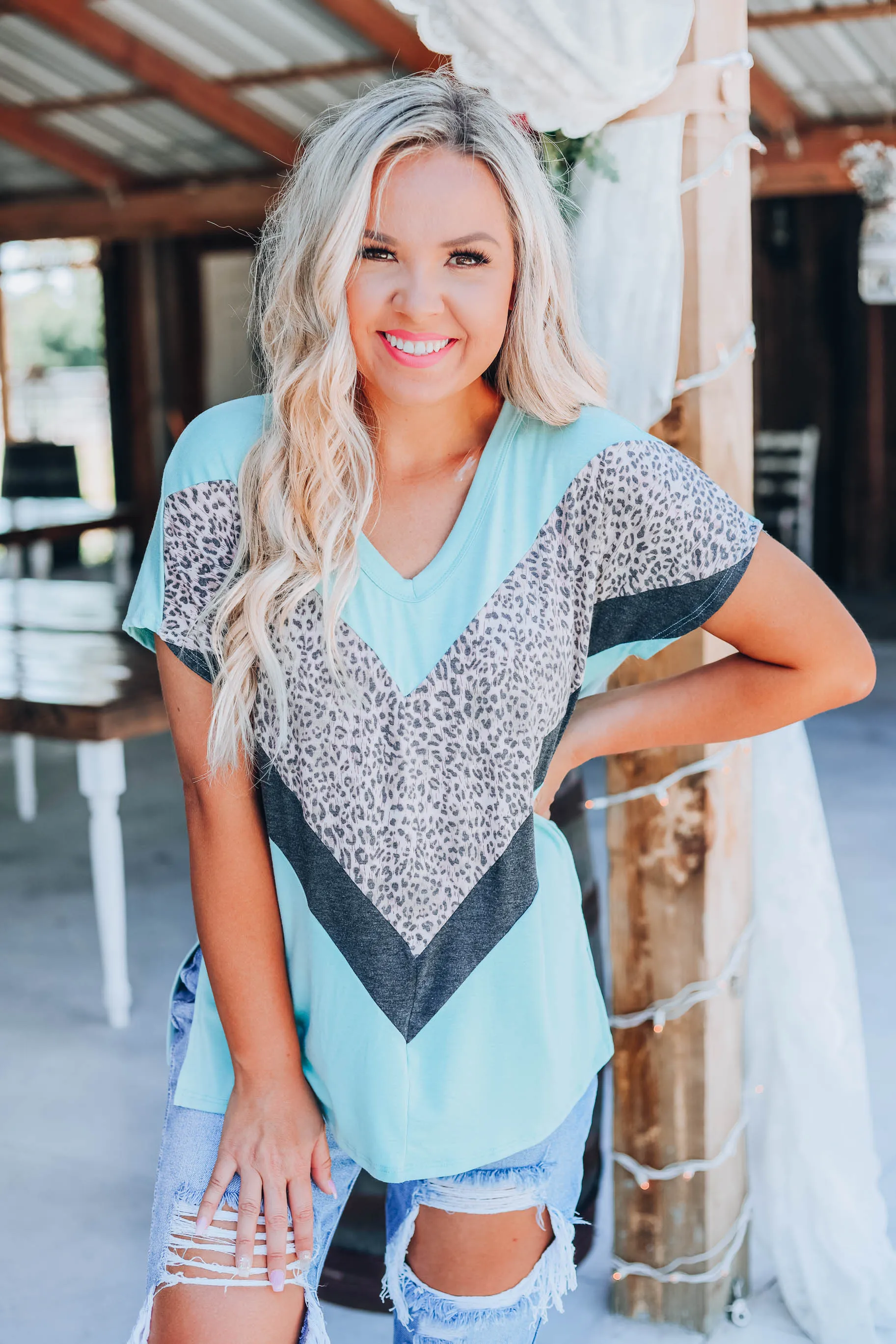 Leopard V Block Top - Mint