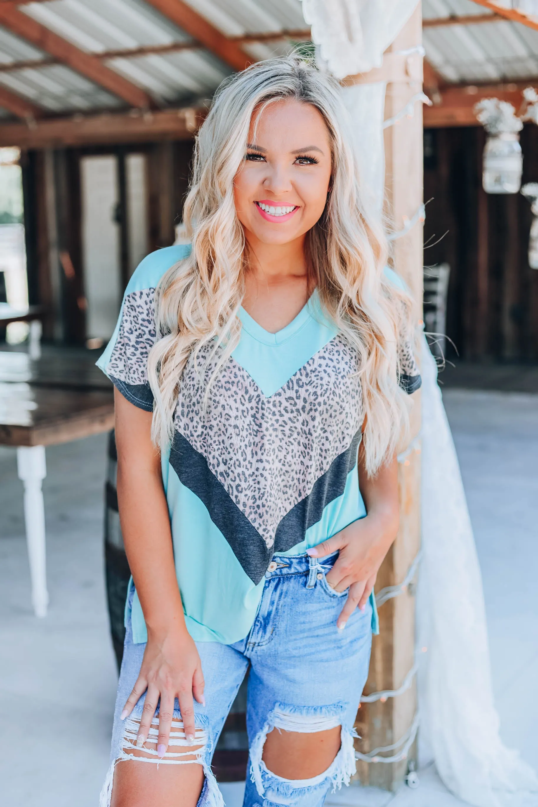 Leopard V Block Top - Mint