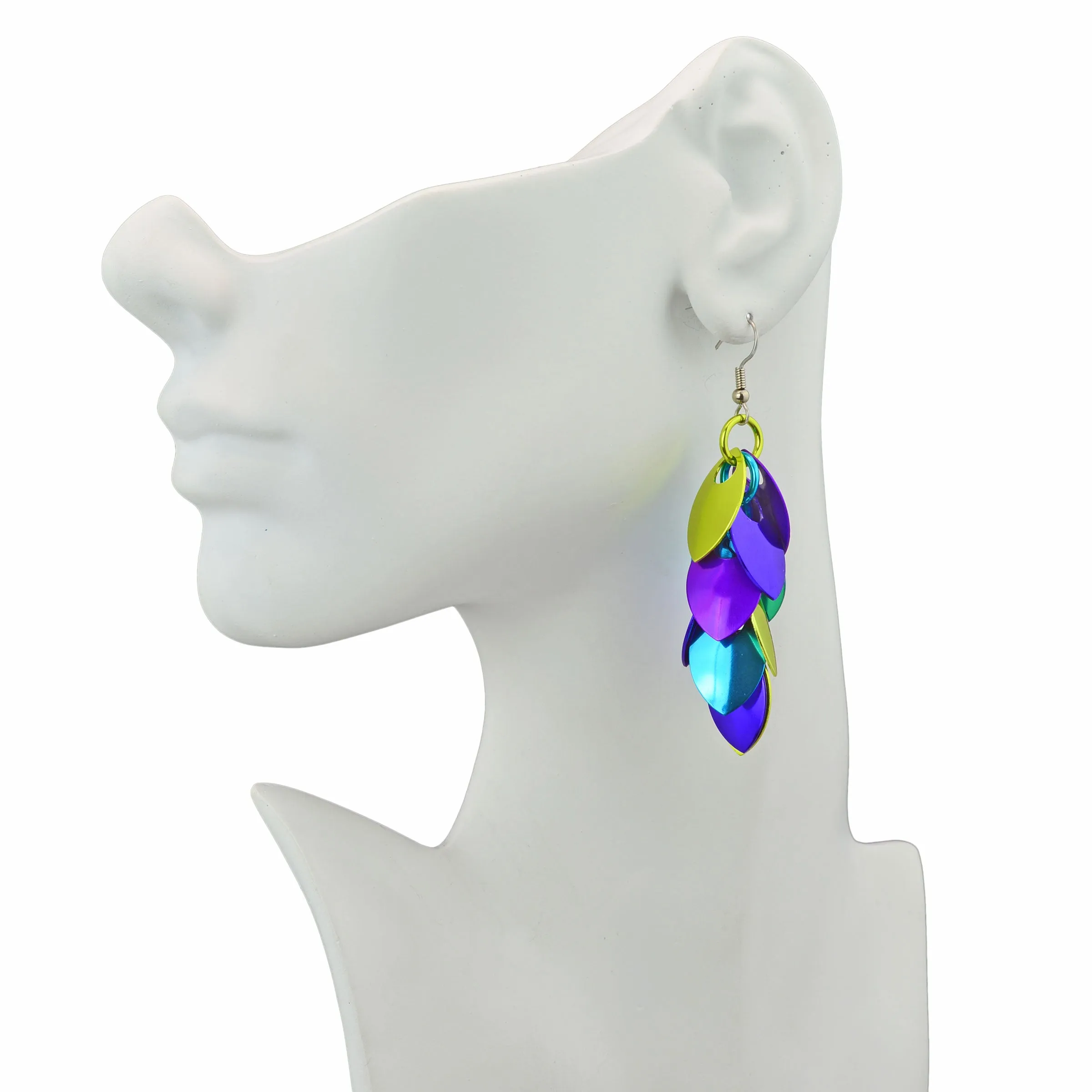 Long Feathered Earrings - Peacock