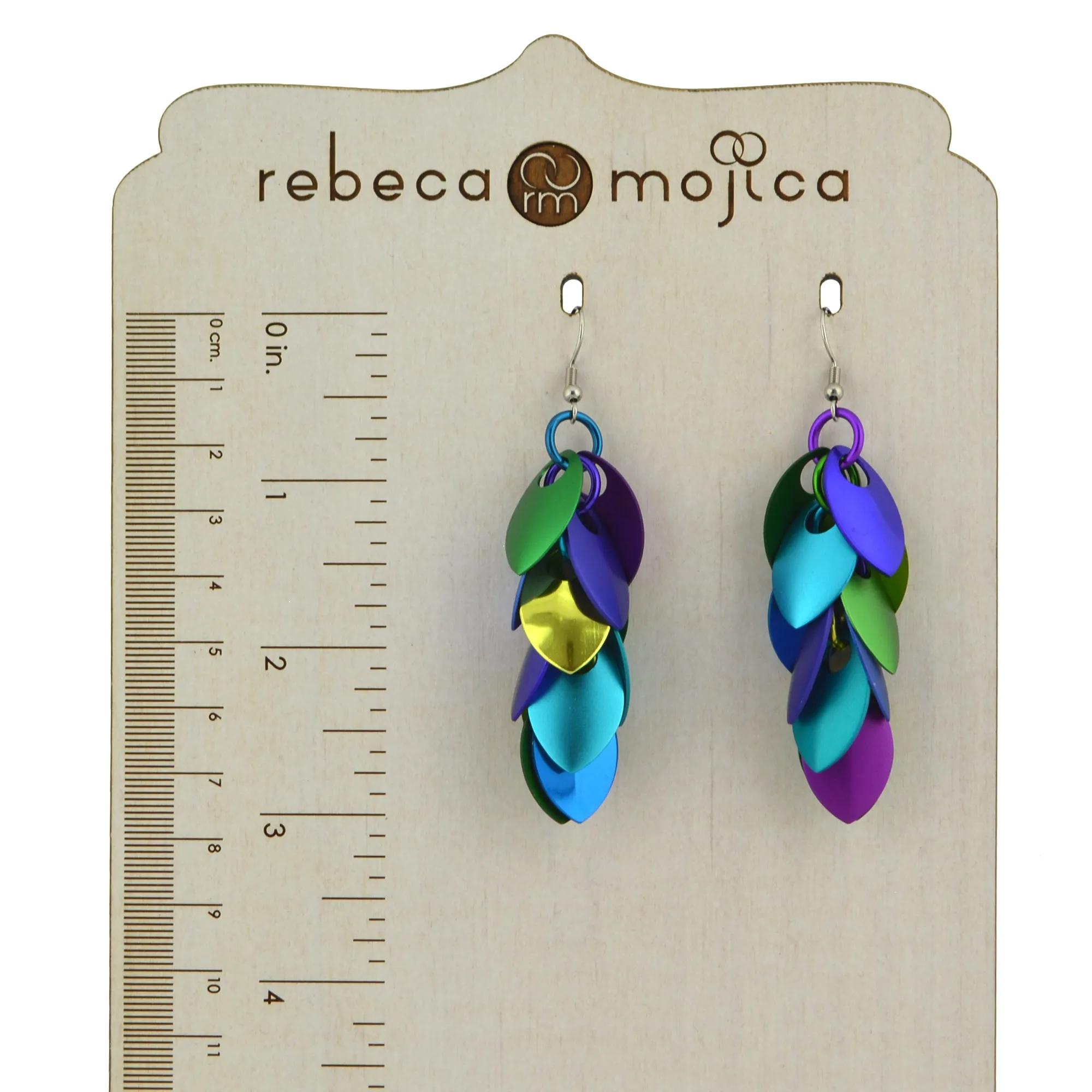 Long Feathered Earrings - Peacock