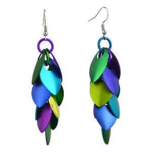 Long Feathered Earrings - Peacock