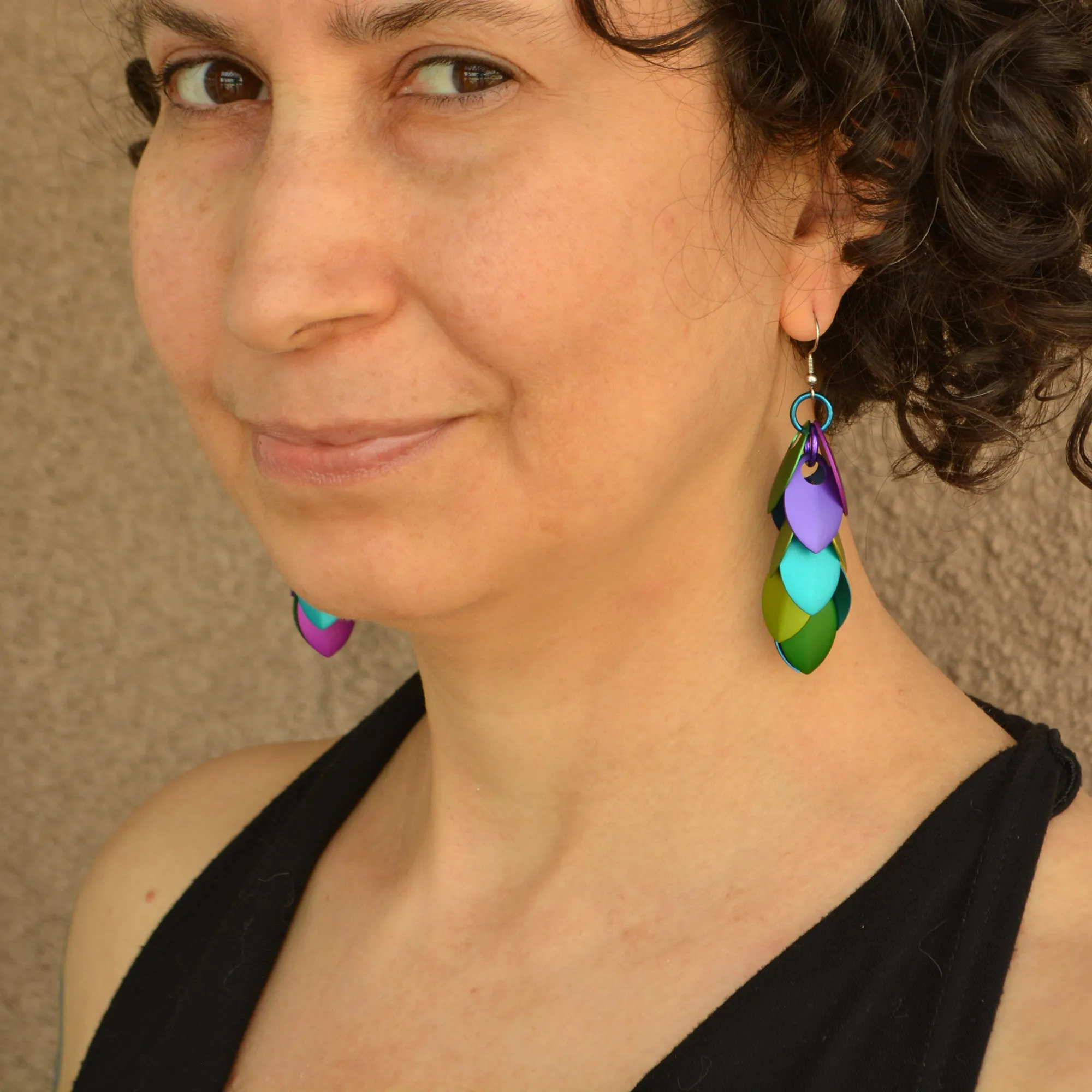 Long Feathered Earrings - Peacock