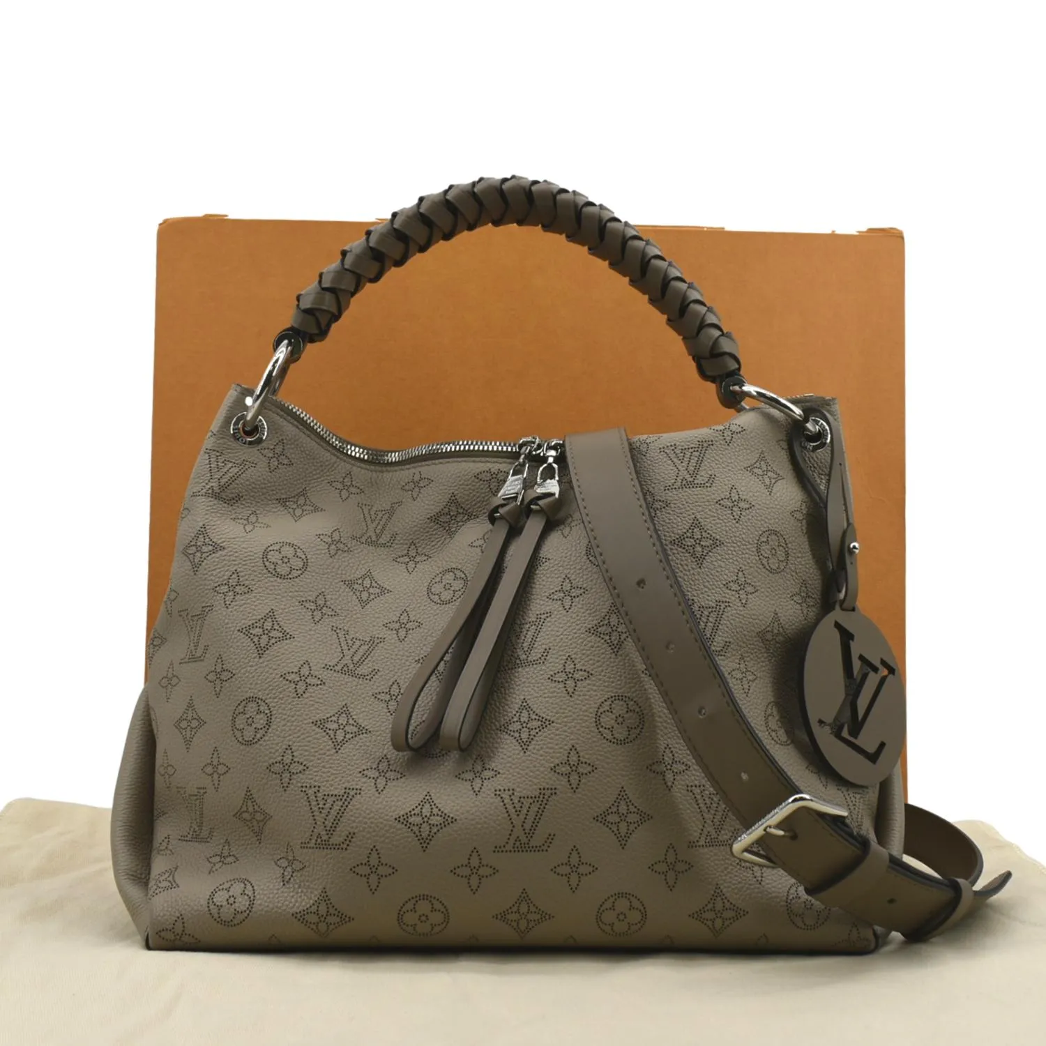 LOUIS VUITTON Beaubourg Mahina MM Leather Hobo Shoulder Bag Galet