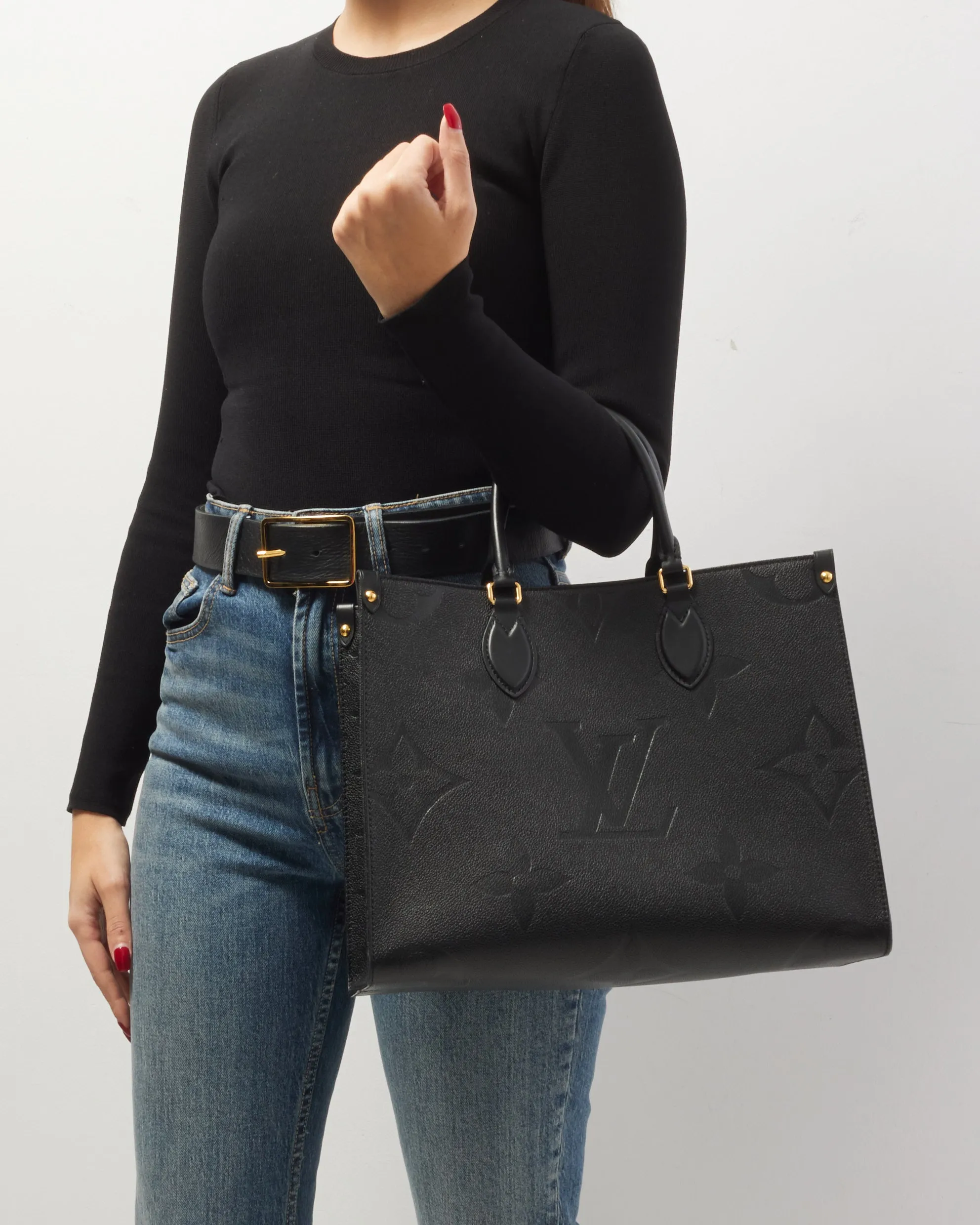 Louis Vuitton Black Empreinte Leather MM On The Go Bag