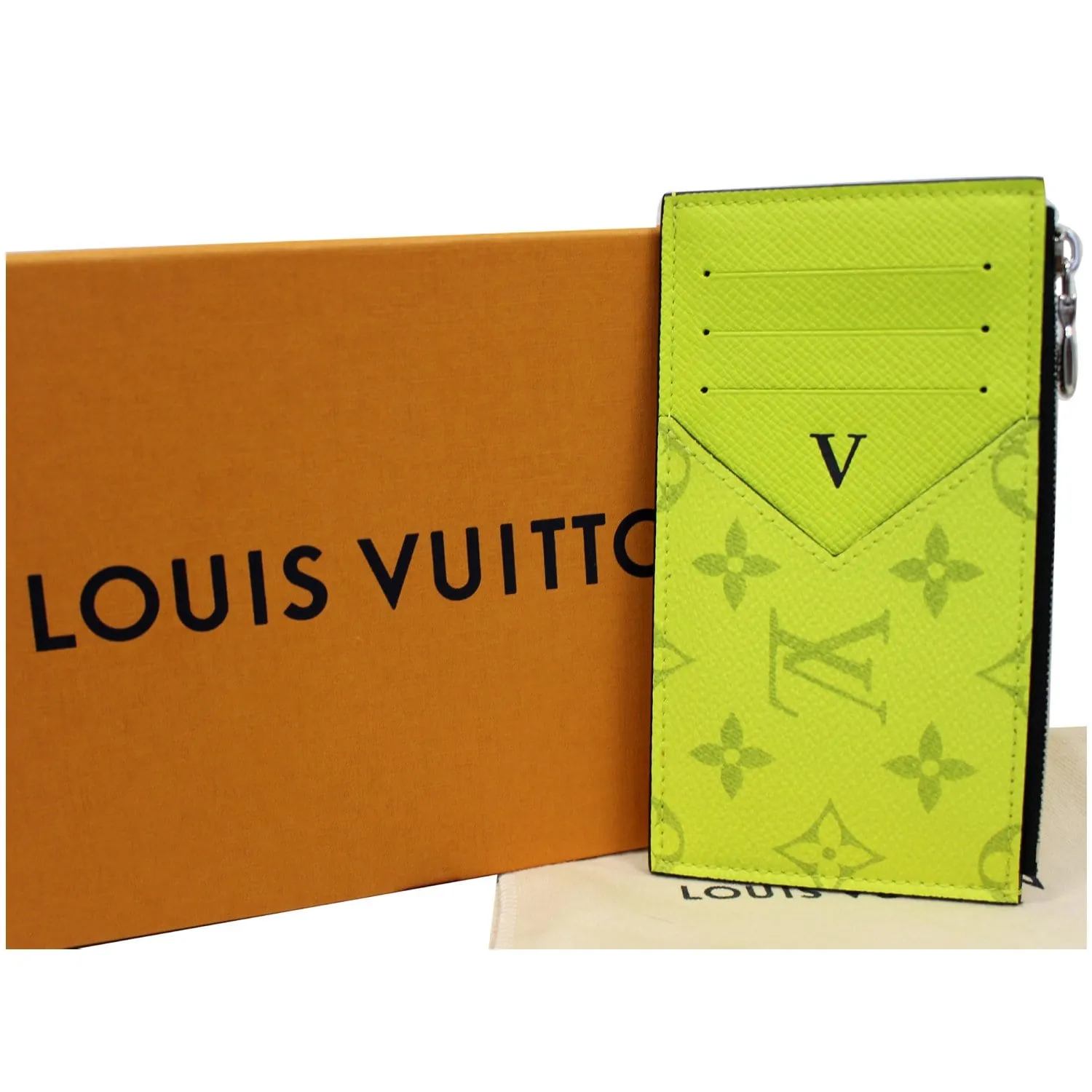LOUIS VUITTON Coin Card Holder Taiga Monogram Bahia Purse Lime Green