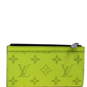 LOUIS VUITTON Coin Card Holder Taiga Monogram Bahia Purse Lime Green