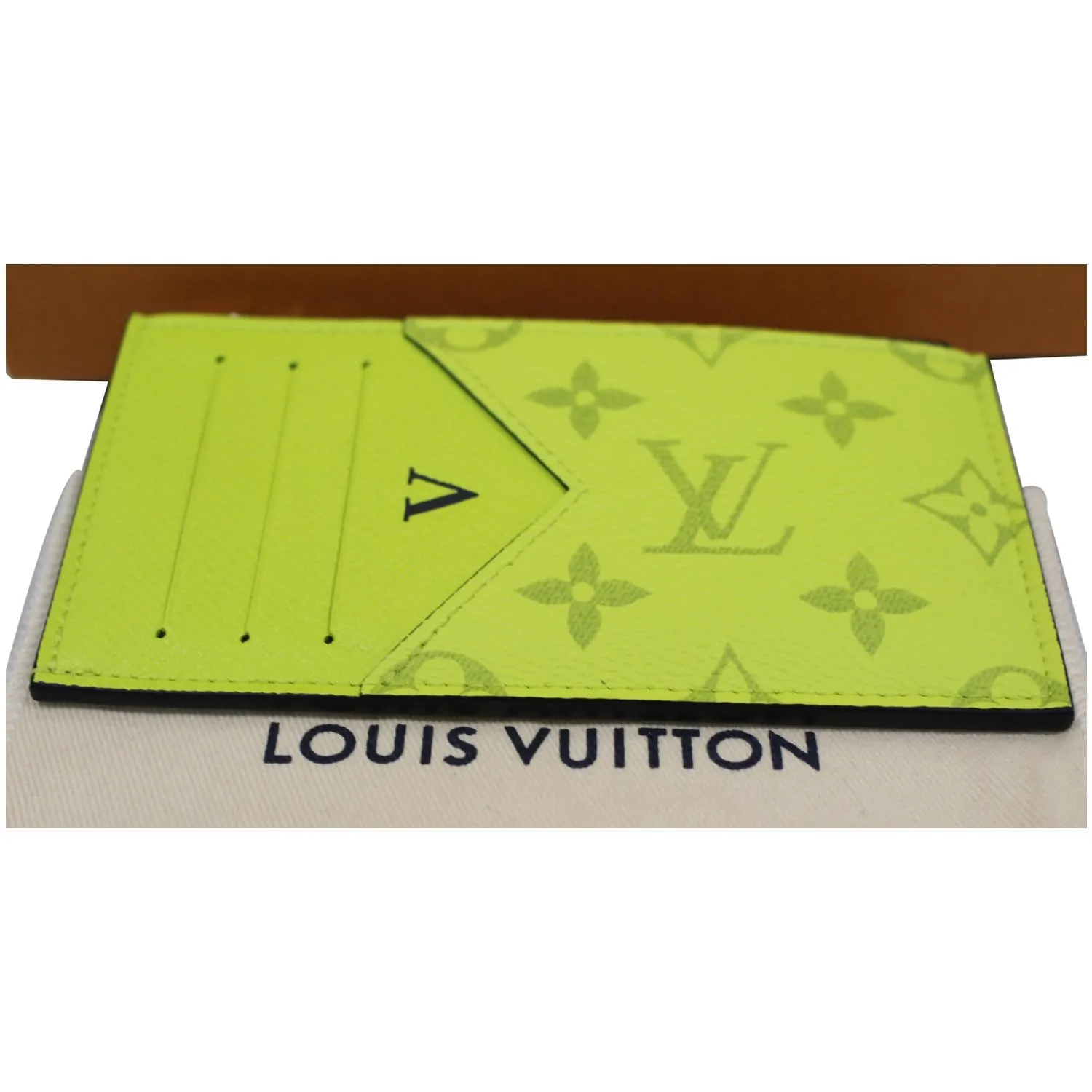 LOUIS VUITTON Coin Card Holder Taiga Monogram Bahia Purse Lime Green