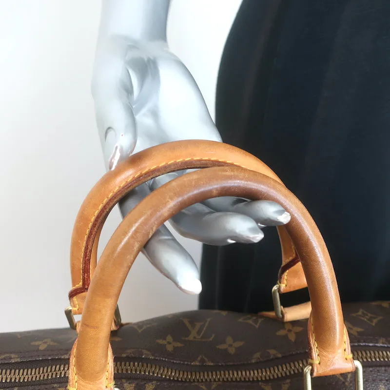 Louis Vuitton Keepall 55 Monogram Canvas Duffle Bag Brown W/ Tag, Lock, Key
