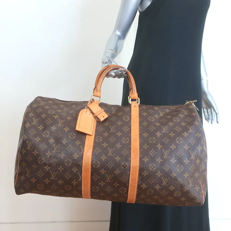 Louis Vuitton Keepall 55 Monogram Canvas Duffle Bag Brown W/ Tag, Lock, Key
