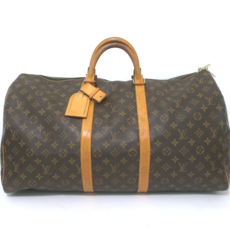 Louis Vuitton Keepall 55 Monogram Canvas Duffle Bag Brown W/ Tag, Lock, Key