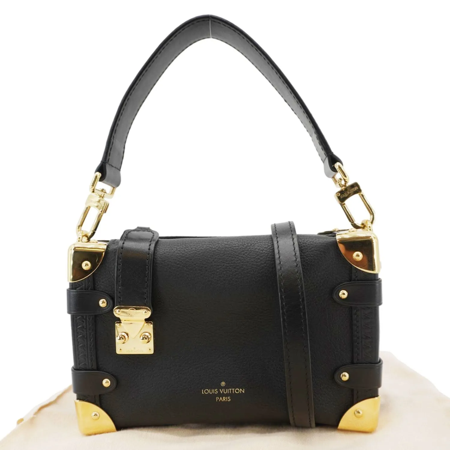 LOUIS VUITTON Side Trunk Leather Tote Bag Black