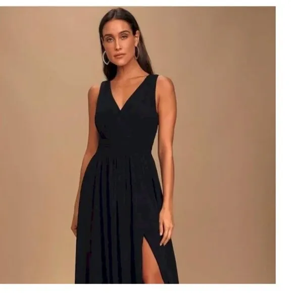 Lulus Thoughts of Hue Black Surplice Maxi Dress Size Small NWOT