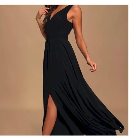 Lulus Thoughts of Hue Black Surplice Maxi Dress Size Small NWOT