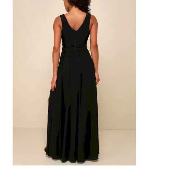 Lulus Thoughts of Hue Black Surplice Maxi Dress Size Small NWOT