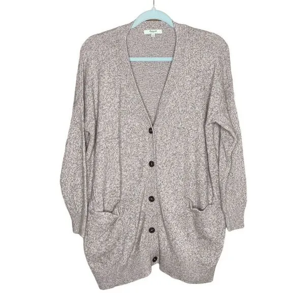 Madewell Oversized Long Sleeve V-Neck Ribbed Hem Cardigan Sweater Brown Small