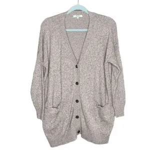 Madewell Oversized Long Sleeve V-Neck Ribbed Hem Cardigan Sweater Brown Small