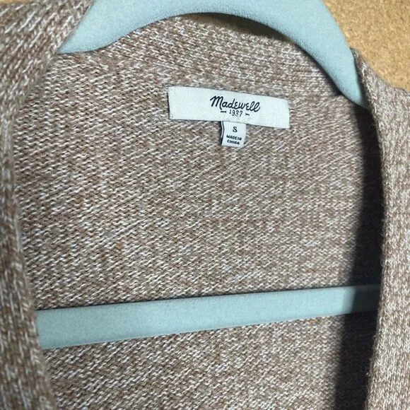 Madewell Oversized Long Sleeve V-Neck Ribbed Hem Cardigan Sweater Brown Small
