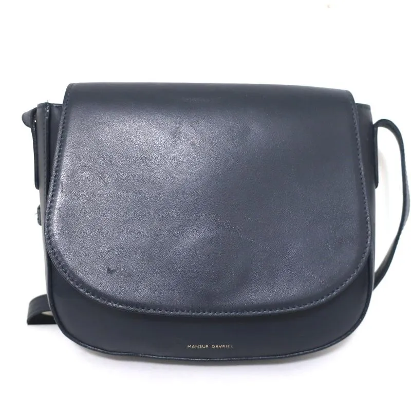 Mansur Gavriel Saddle Bag Navy Leather Small Crossbody Shoulder Bag