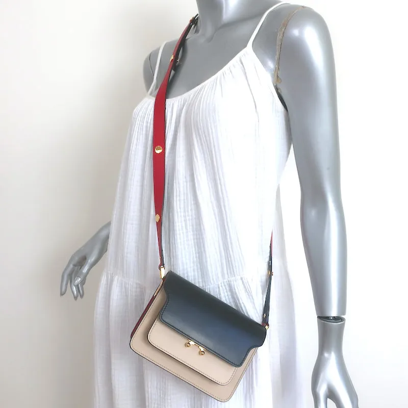 Marni Trunk Mini Tricolor Crossbody Bag Ecru/Black/Red Leather