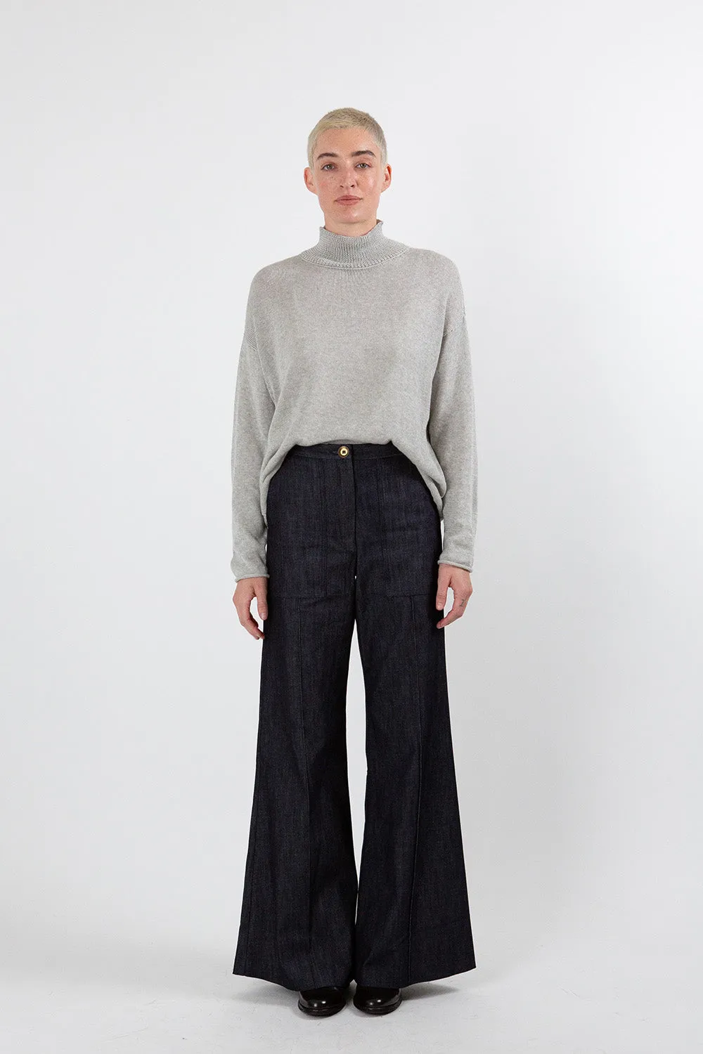 Matilda Pima Cotton Turtleneck in Light Grey