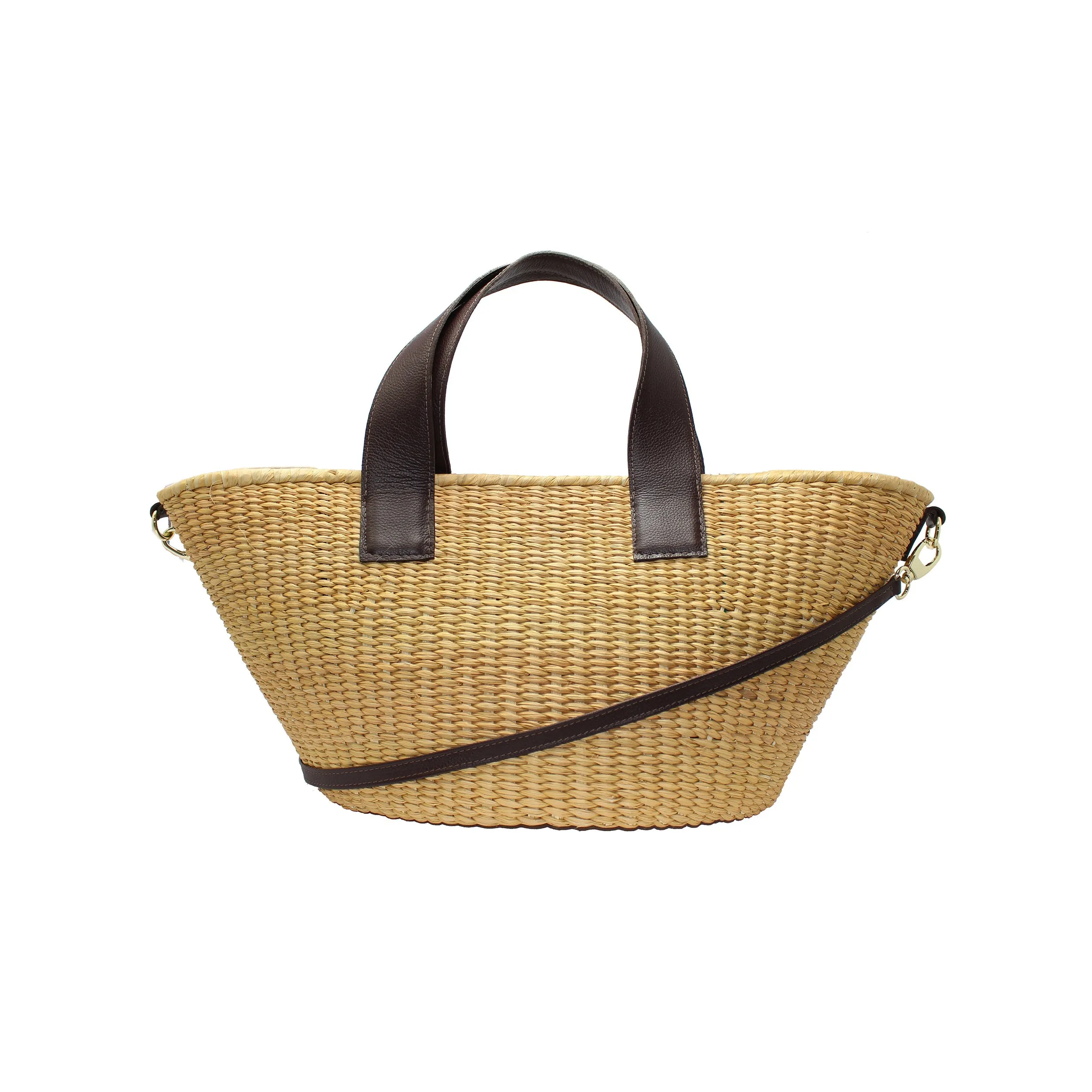 Maxi Canasta Straw Bag With Leather Handles And Removable Crossbody Leather Straps