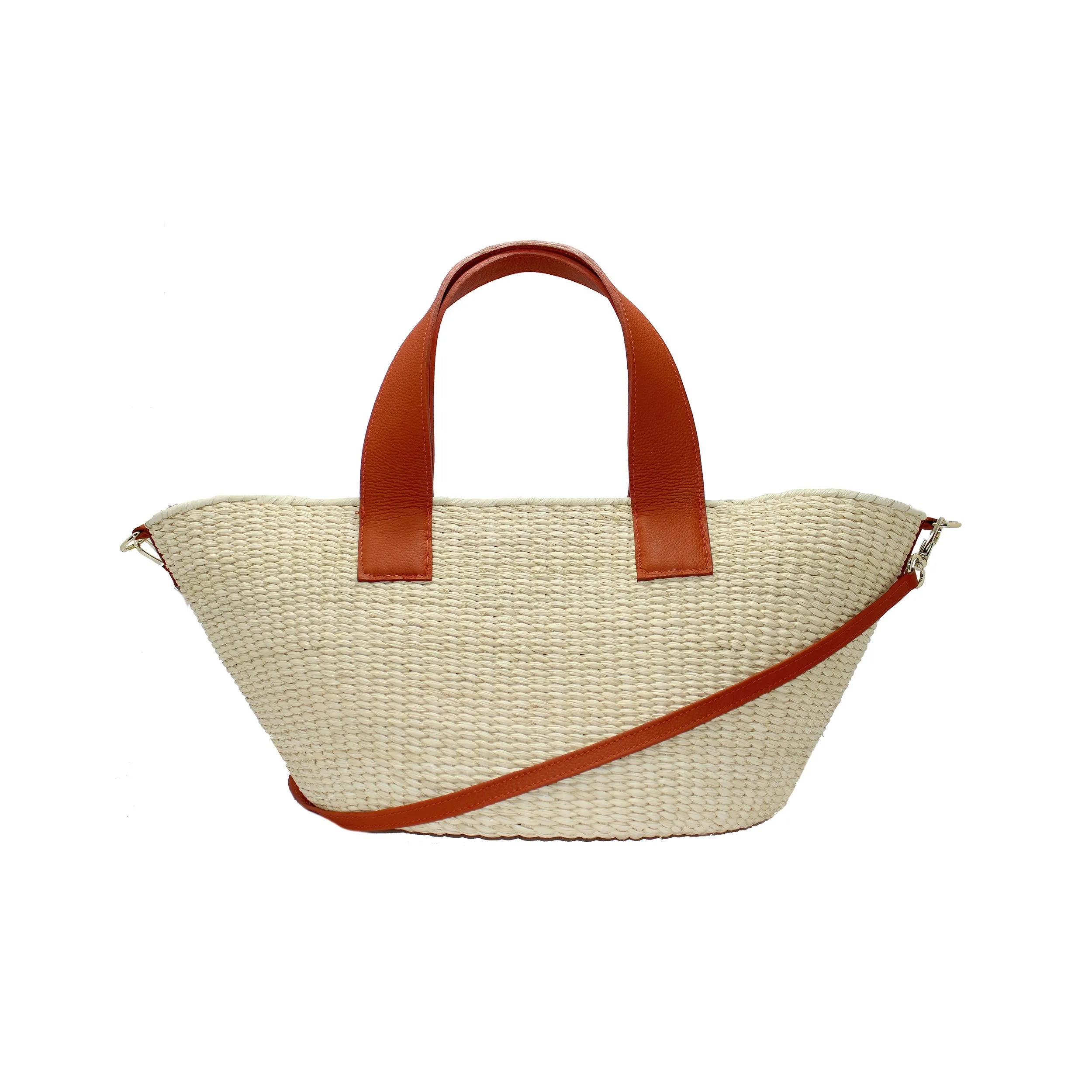 Maxi Canasta Straw Bag With Leather Handles And Removable Crossbody Leather Straps