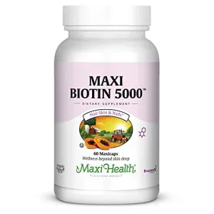 Maxi Health Kosher Vitaminas Maxi Biotina – Fórmula de cabello y piel 5000, 60 unidades – Kosher