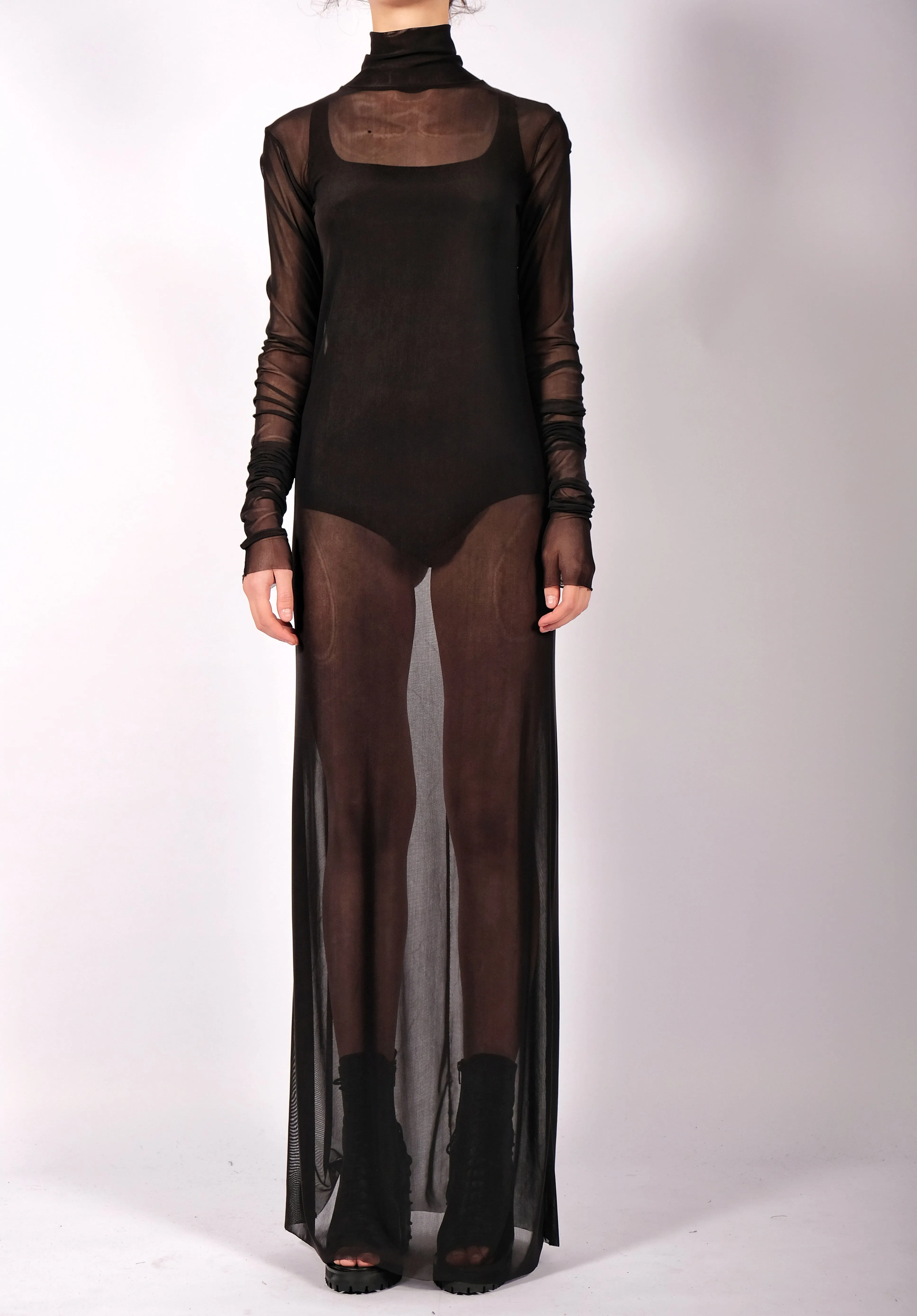 Maxi Mesh Turtleneck Dress