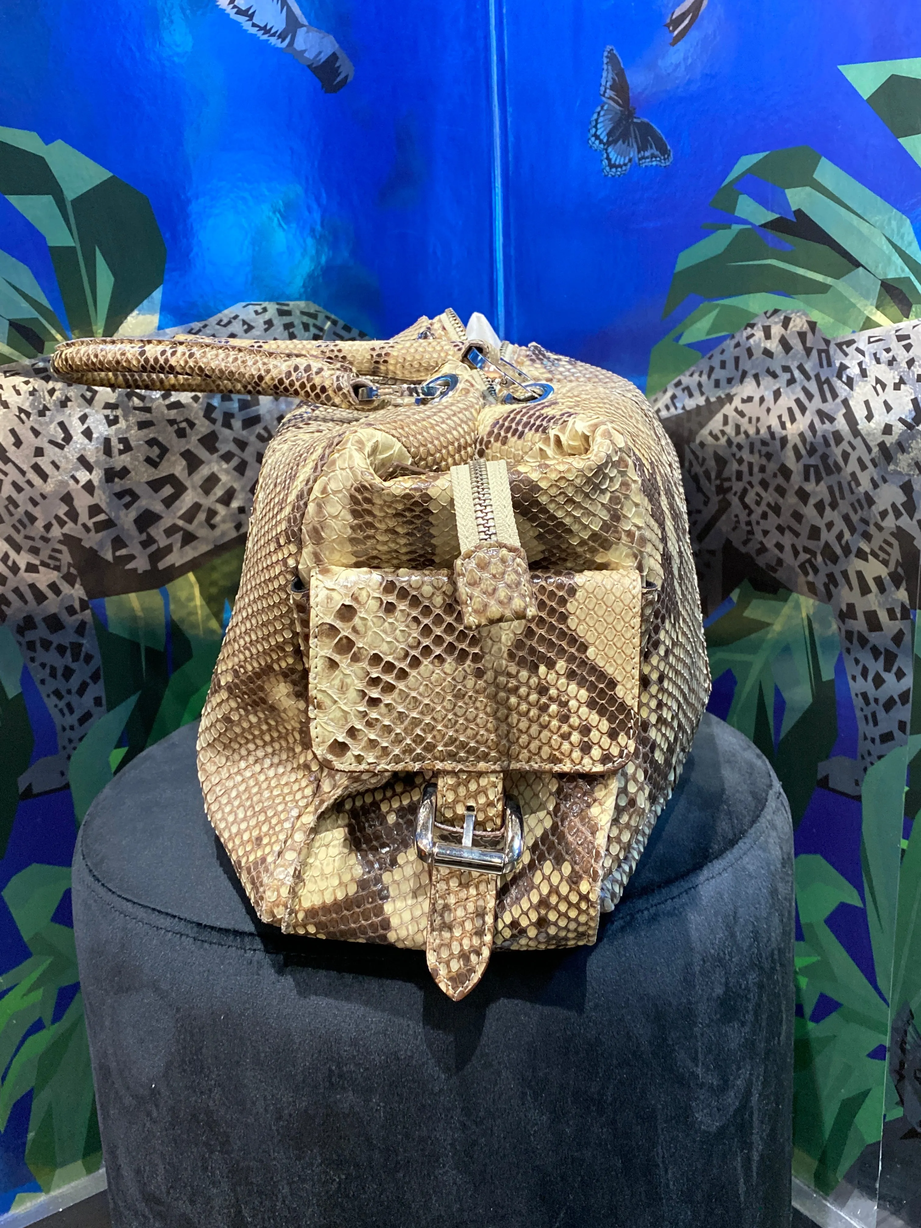 Menotti: Python Snakeskin Top Handle Purse