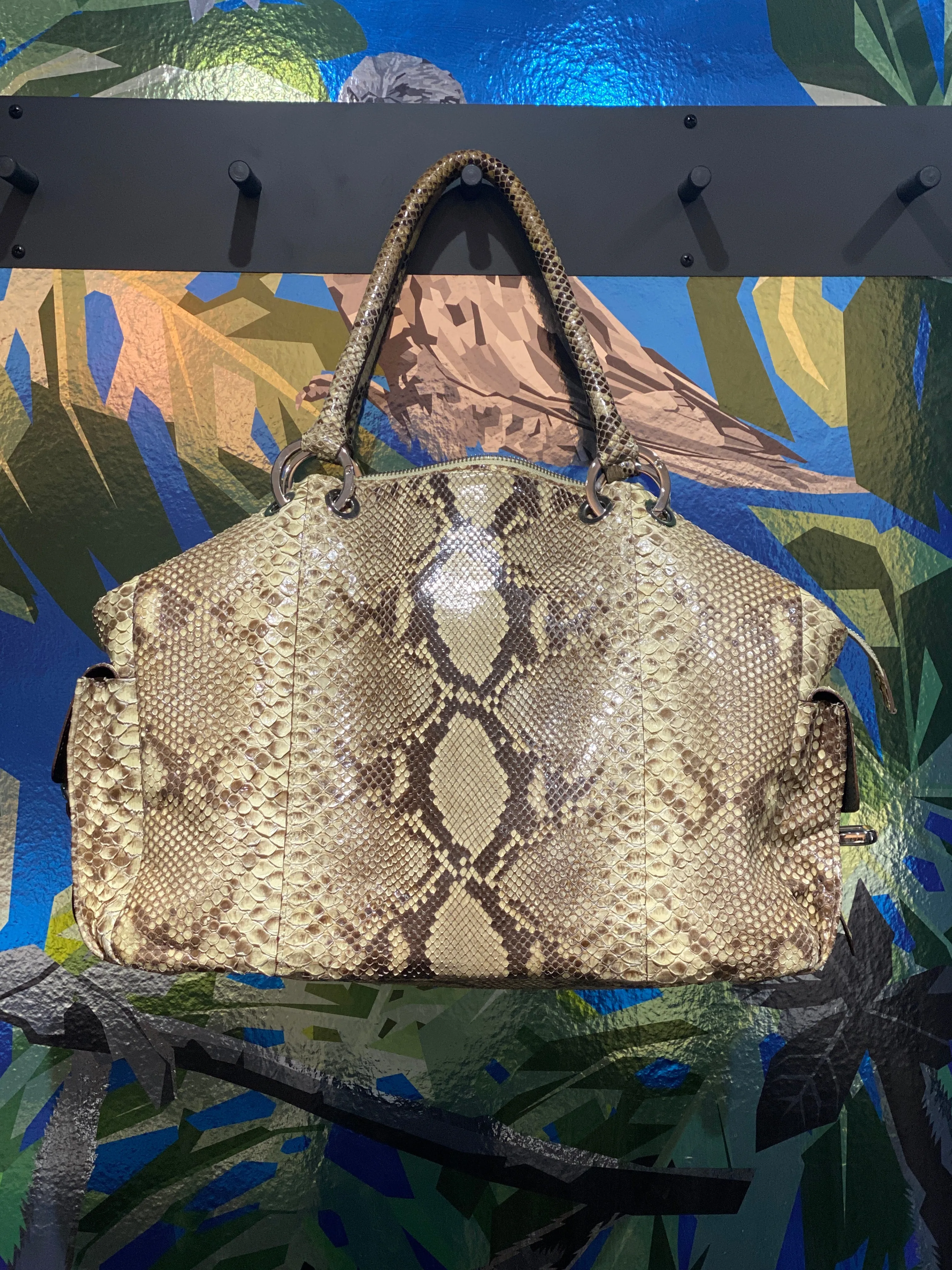 Menotti: Python Snakeskin Top Handle Purse