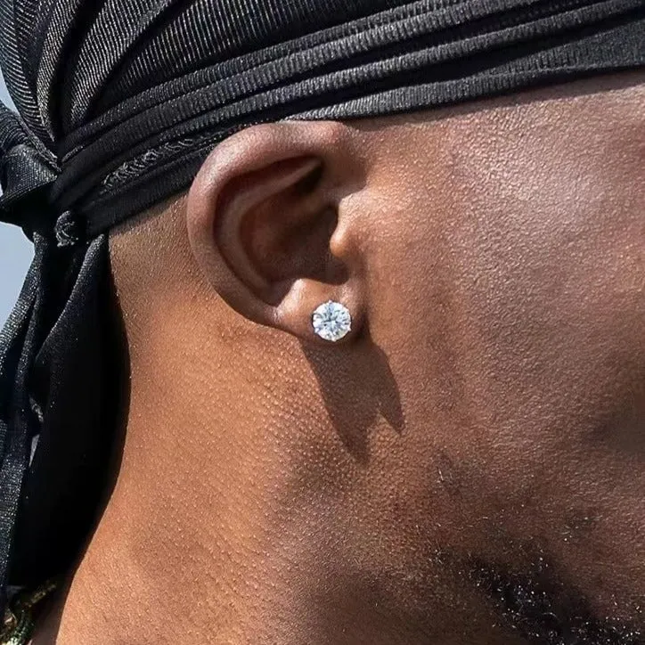 Men's Moissanite Big Earring Studs in 925 Sterling Silver - 9mm