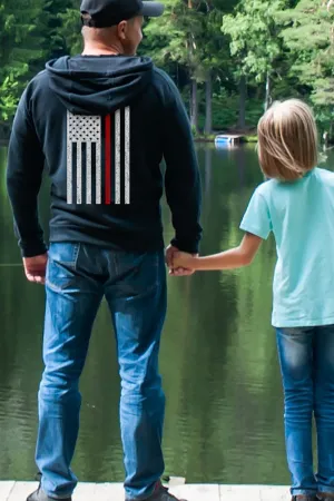 Men's Pullover Hoodie - Thin Red Line Flag (Made in the USA)