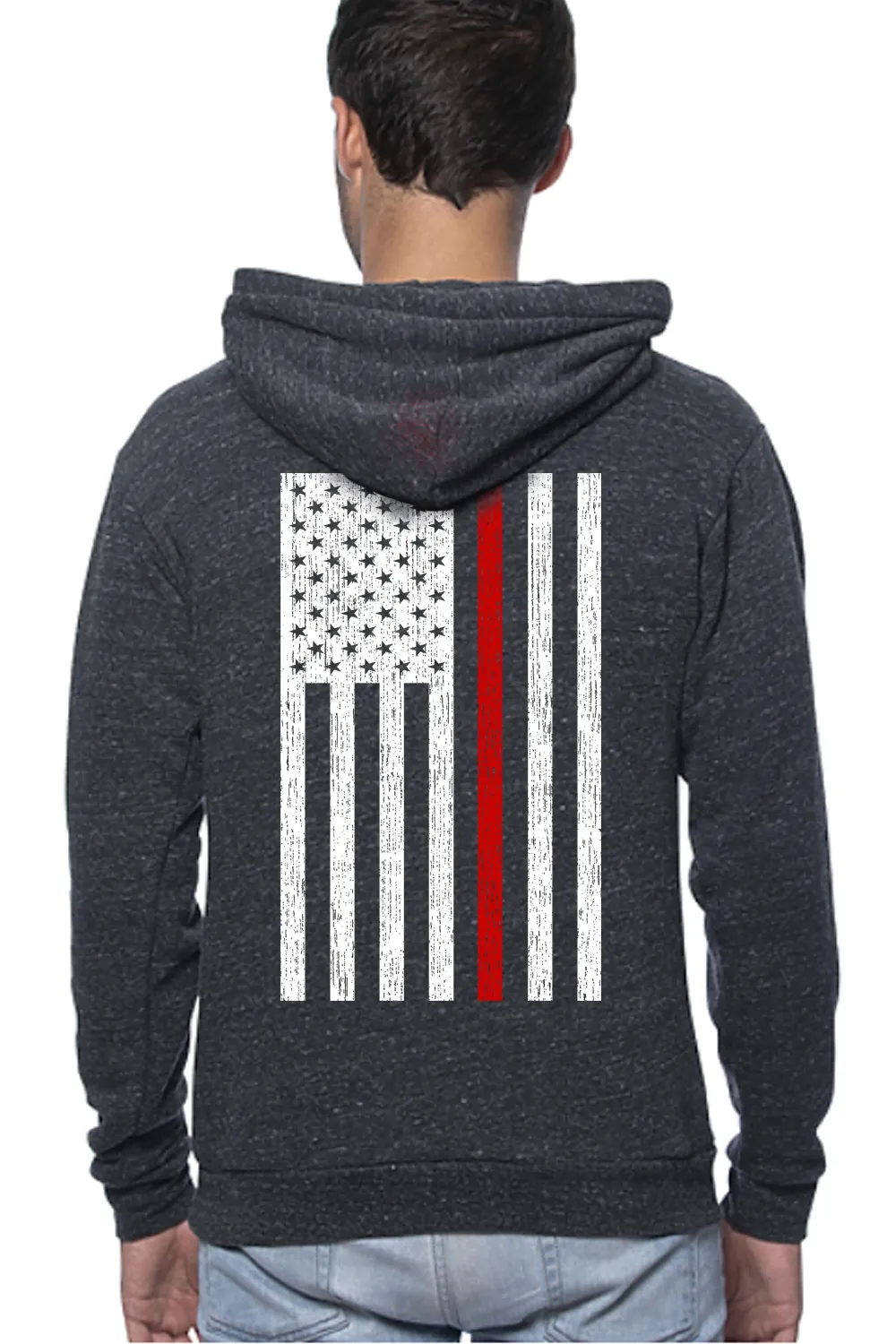 Men's Pullover Hoodie - Thin Red Line Flag (Made in the USA)