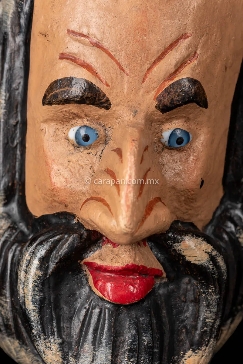 Mexican Wooden Mask Man with Beard Hand Crafted