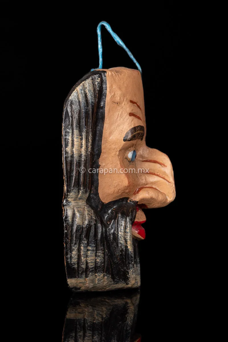Mexican Wooden Mask Man with Beard Hand Crafted