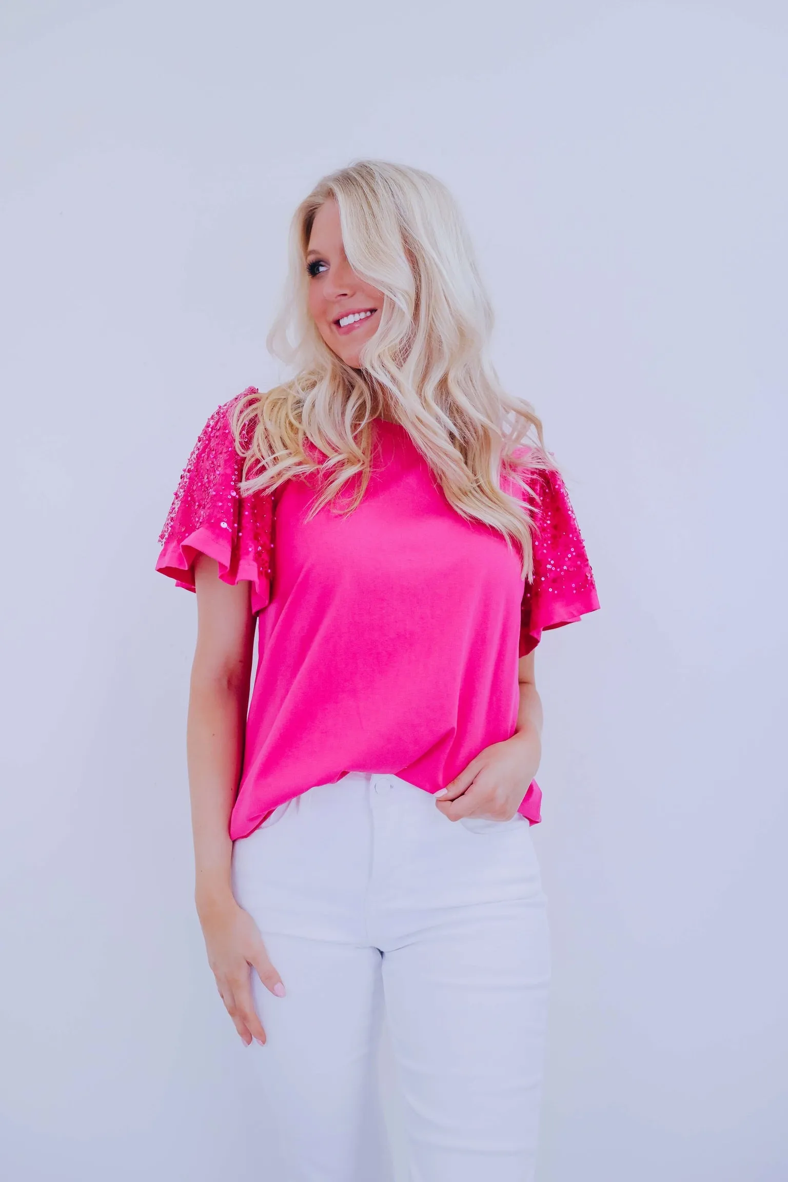 Micah Mesh Sequin Sleeve Top