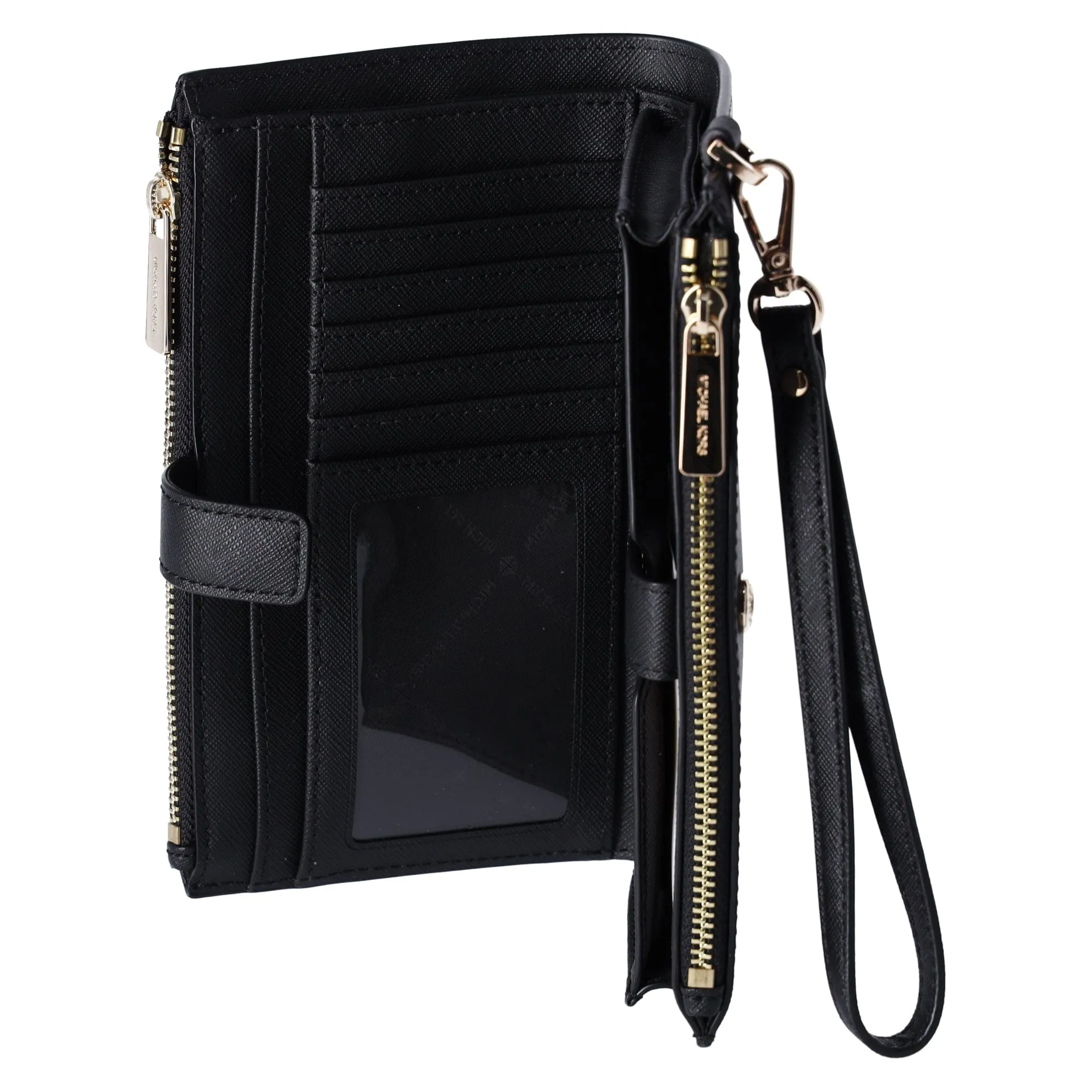 Michael Kors JetSet Travel DoubleZip WristletLeather PhoneCase Wallet Black