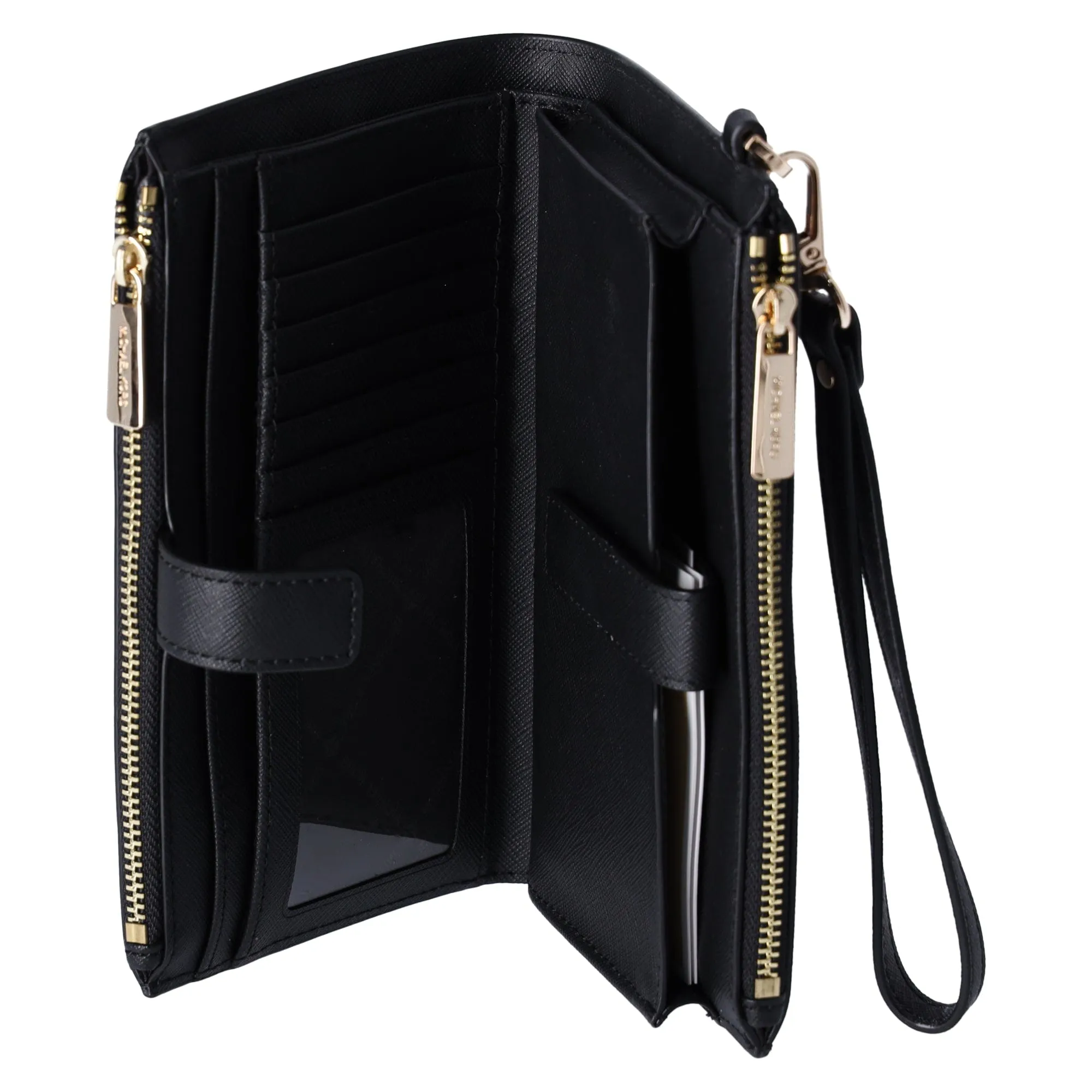 Michael Kors JetSet Travel DoubleZip WristletLeather PhoneCase Wallet Black